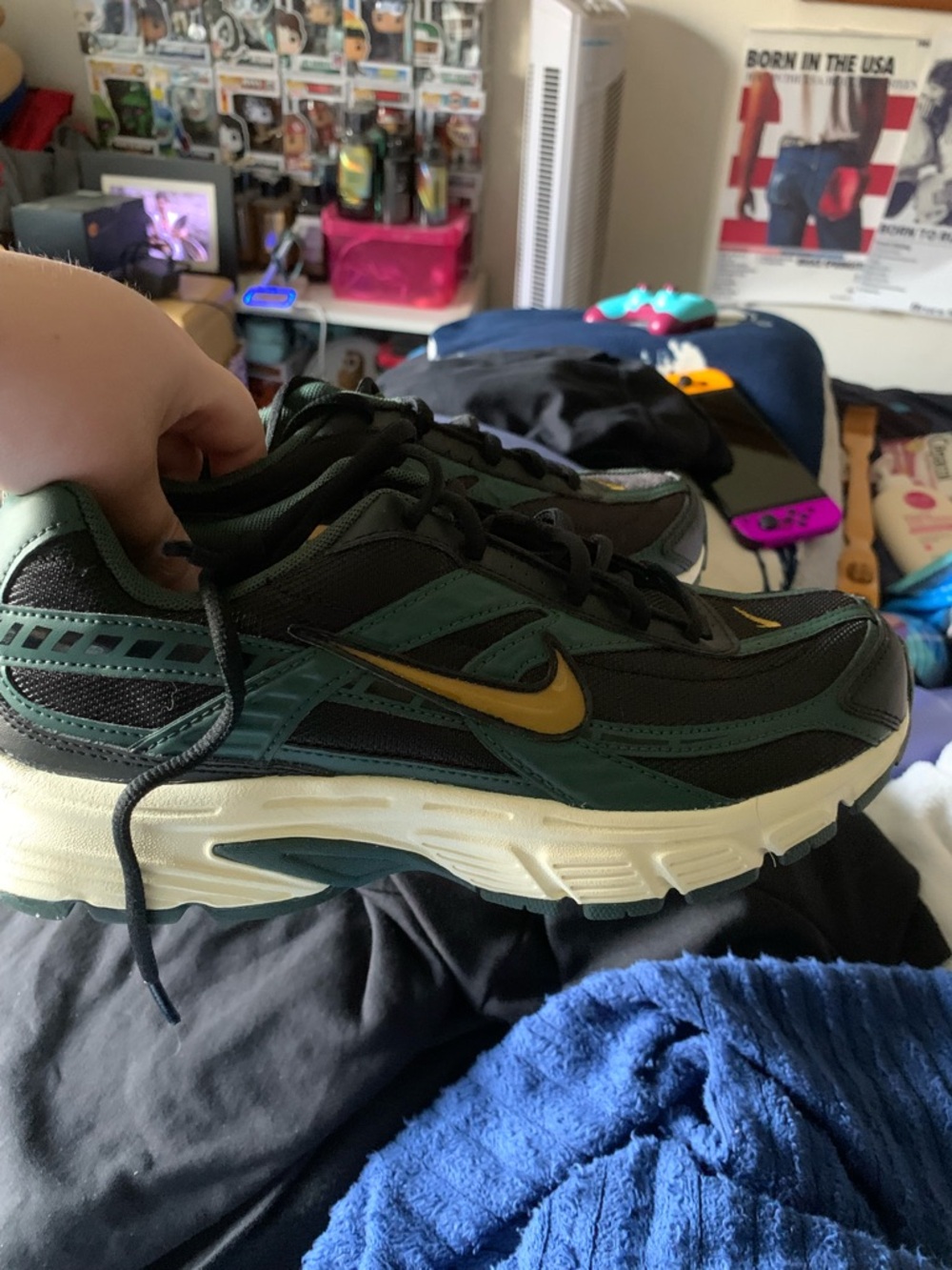 Nike Men’s Black & Green Athletic Sneakers with Gold Swoosh